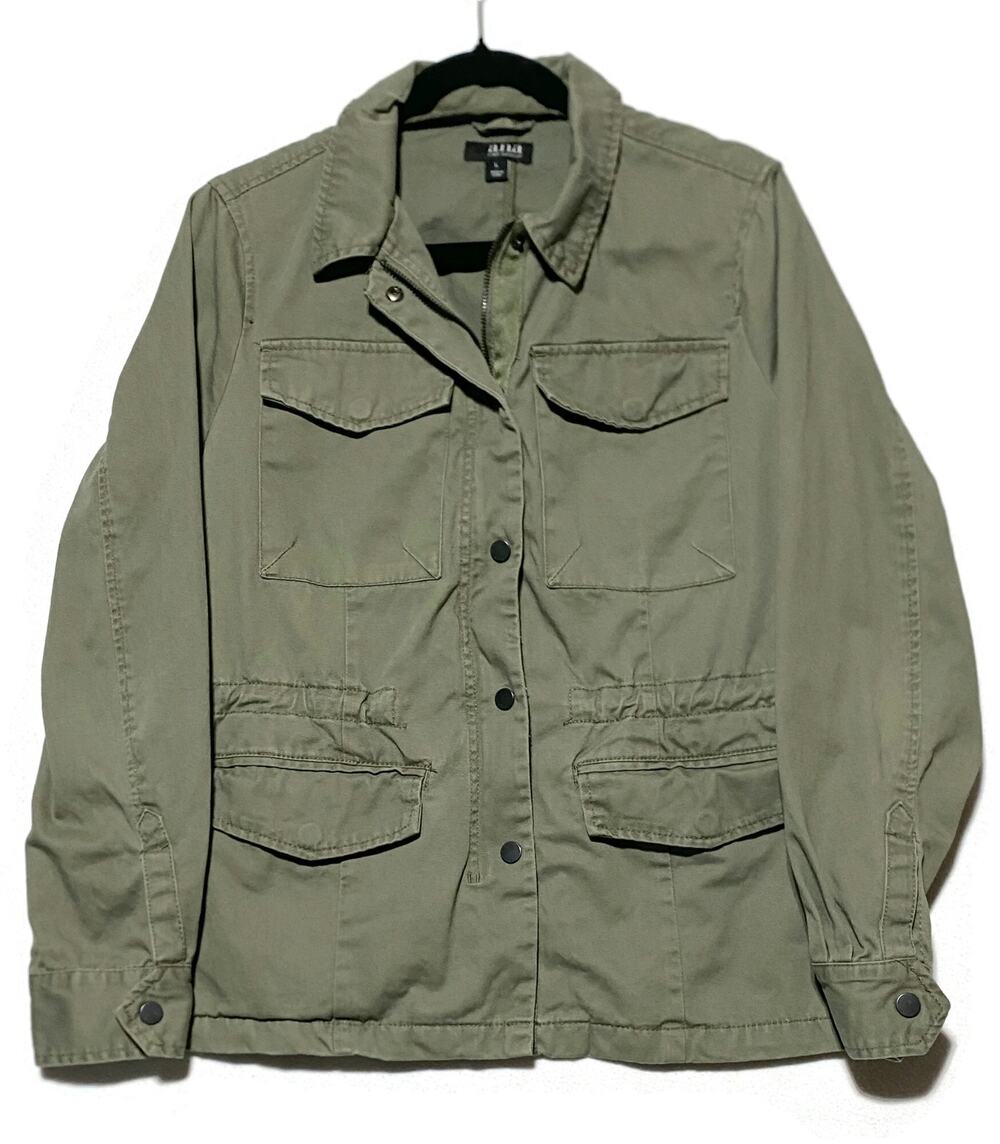 A.N.A. Women's Olive Green Utility Field Jacket Large Full Zip Snap Four Pockets